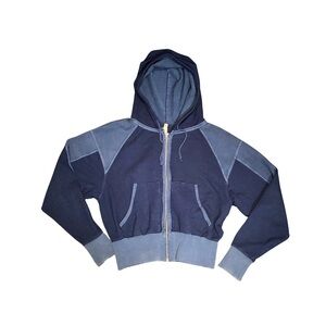 Free People Two-Tone Blue Zip-Up Hoodie Bomber | Stretch Cotton | US 2–4